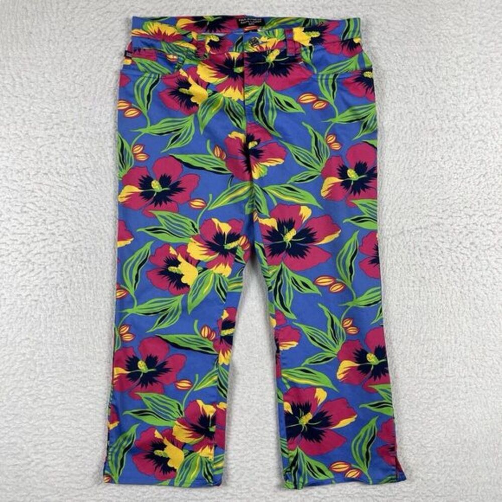 Polo Ralph Lauren Pants Womens 8 Blue Floral Capri Hibiscus Beachy Travel Casual